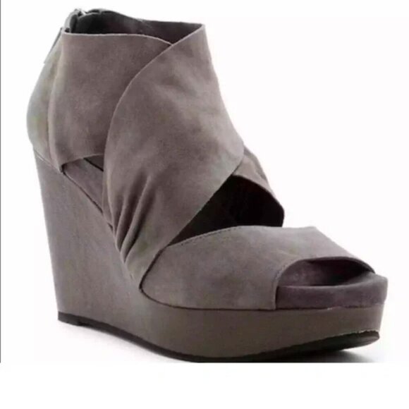 Eileen Fisher Draw Draped Suede Platform Wedge Leather Sandal Size 9 - Picture 1 of 9